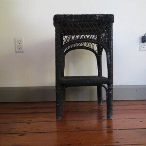 Vintage Wicker Rattan Two Tier Table 21"H x 12"W x 12"W